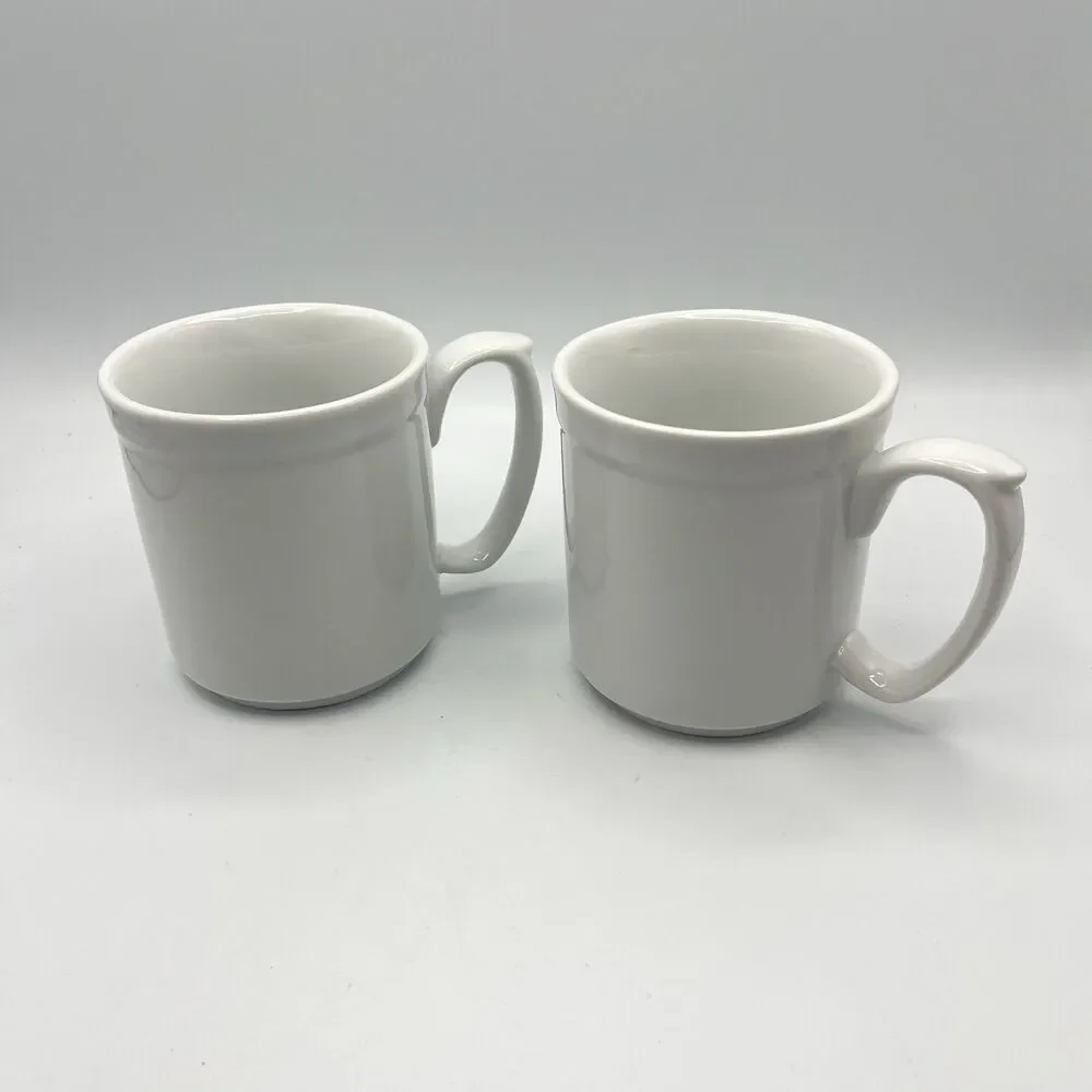 (2) William Sonoma Pantry Essentials White Coffee/Tea Mugs/Cups 3.75” 10 OZ